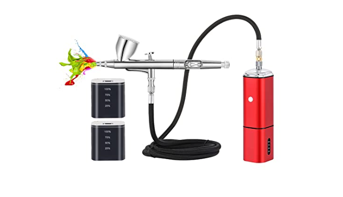 Casubaris Airbrush Kit with Compressor Portable Cordless Airbrush Kit Rechargeable Auto Stop Dual Action Air Brush Pen Match Different Airbrush Guns